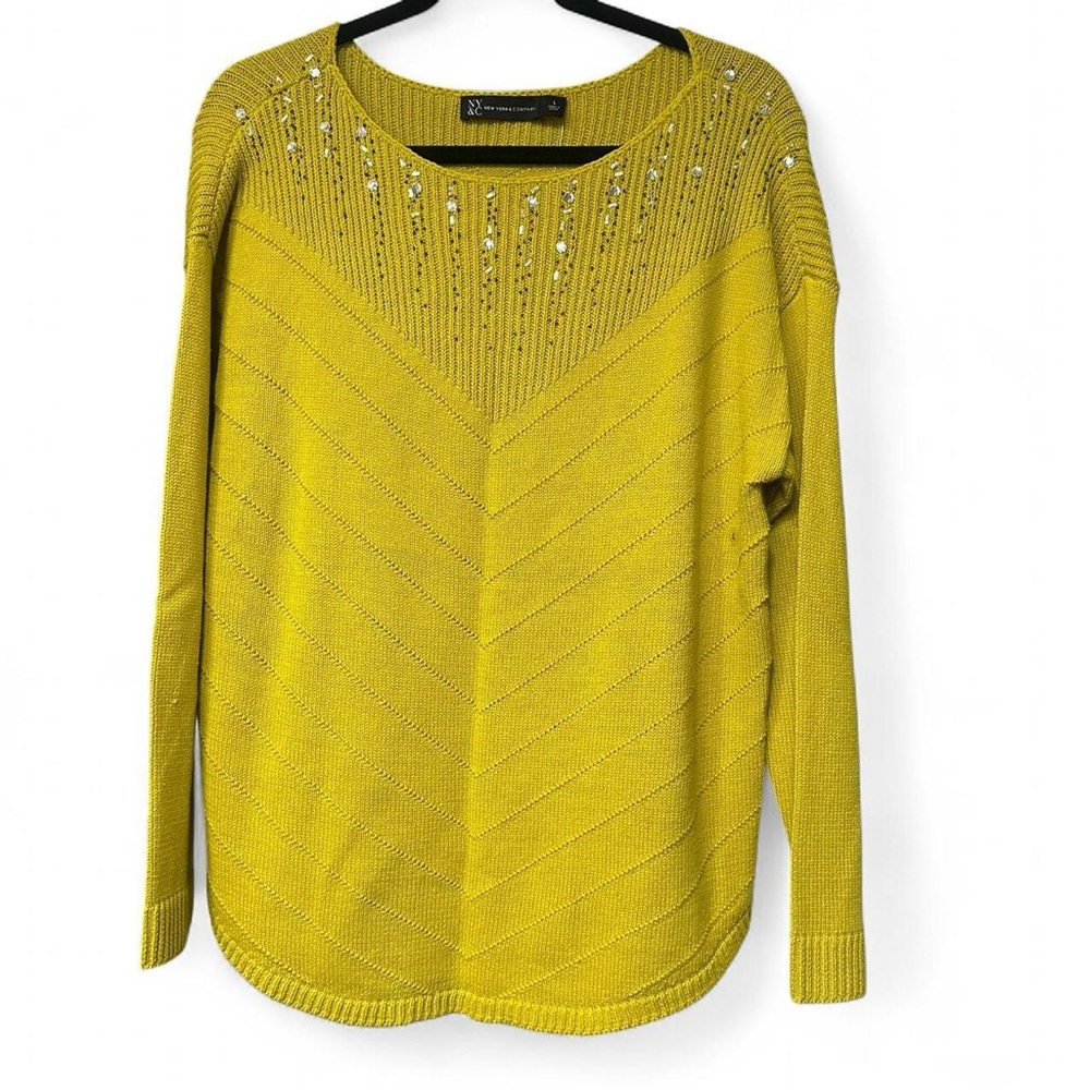 New York & Company Embellished Sweater – Size L – Mustard Yellow